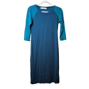 Sonnet James Quincy Play Dress Teal Blue Raglan 3/4 Sleeve Midi XS FLAW
